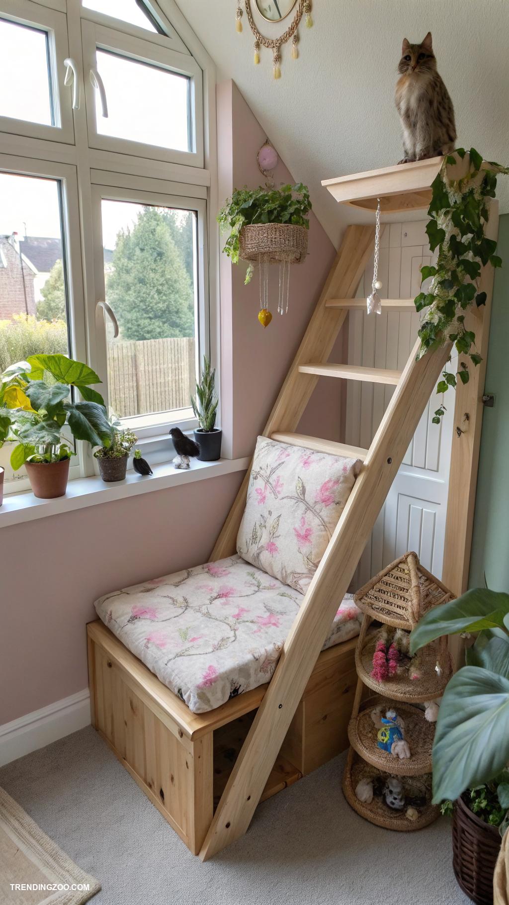under stairs cat room Window perch for bird watching