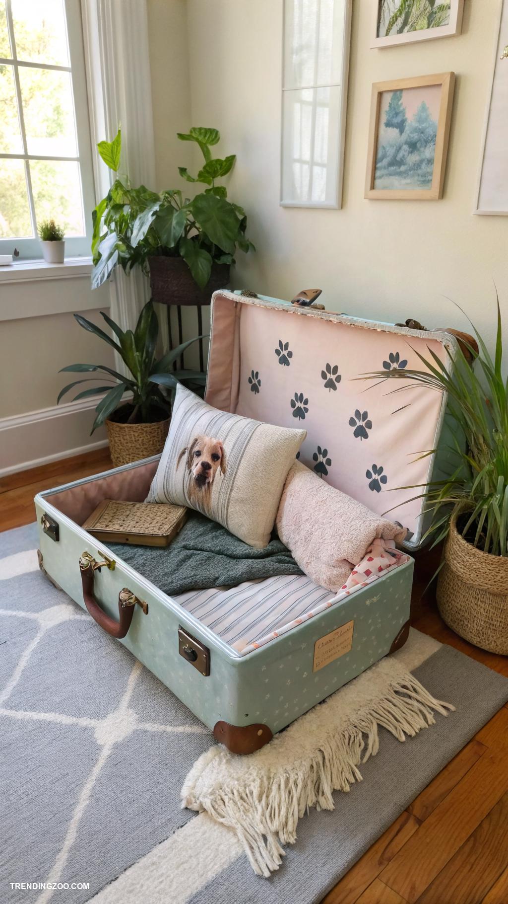 diy dog couch Old suitcase transformed into cozy bed