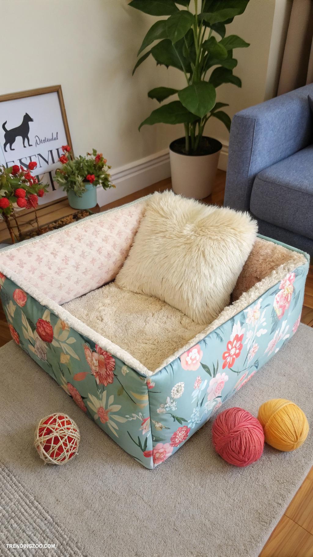 diy dog couch Plush pillows in a fabric covered box