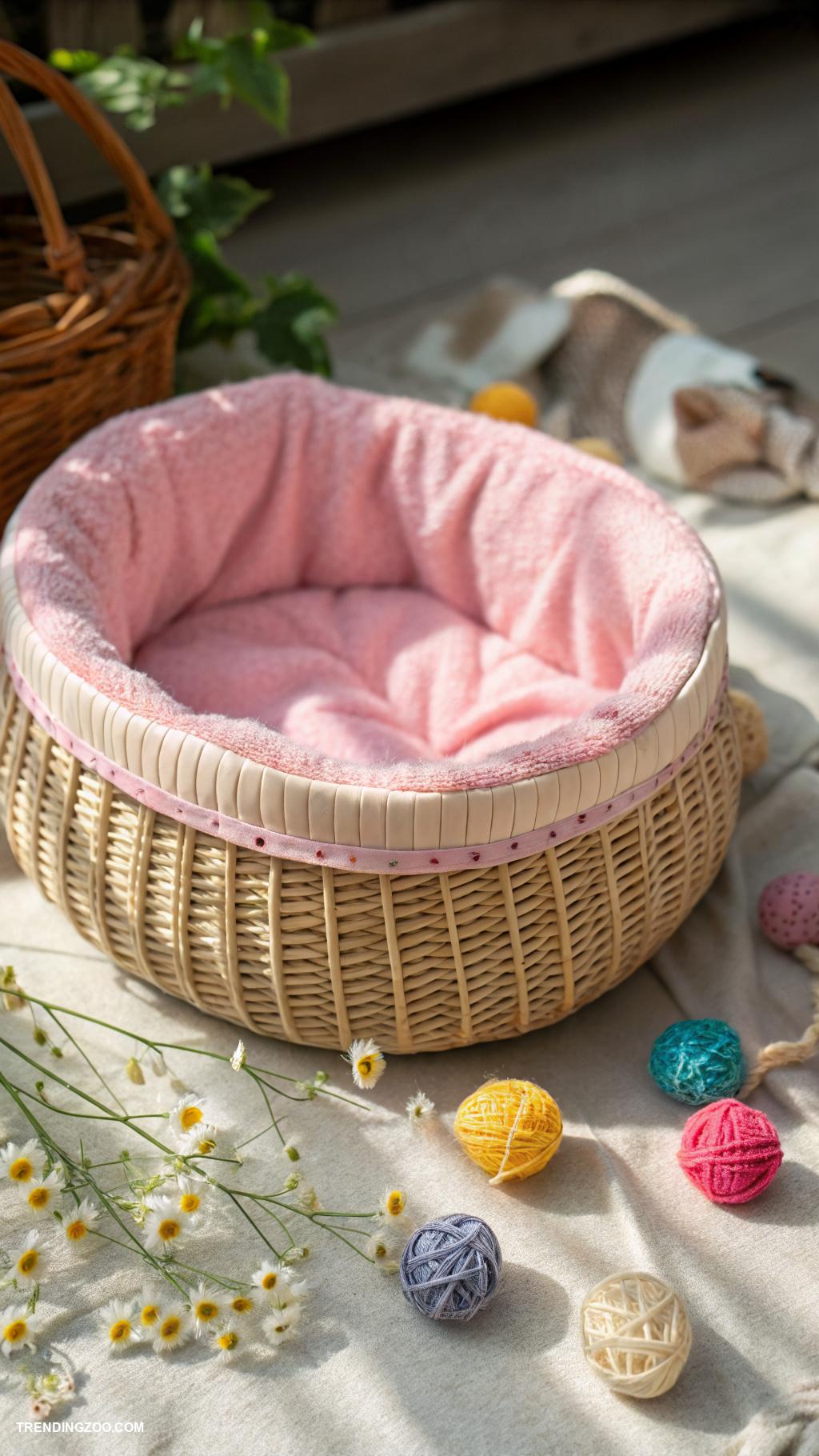 diy kitten bed Fleece lined pet basket for warmth