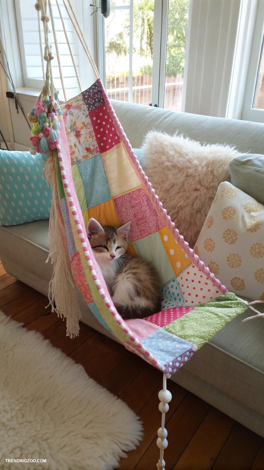 diy kitten bed Hammock made from fabric scraps
