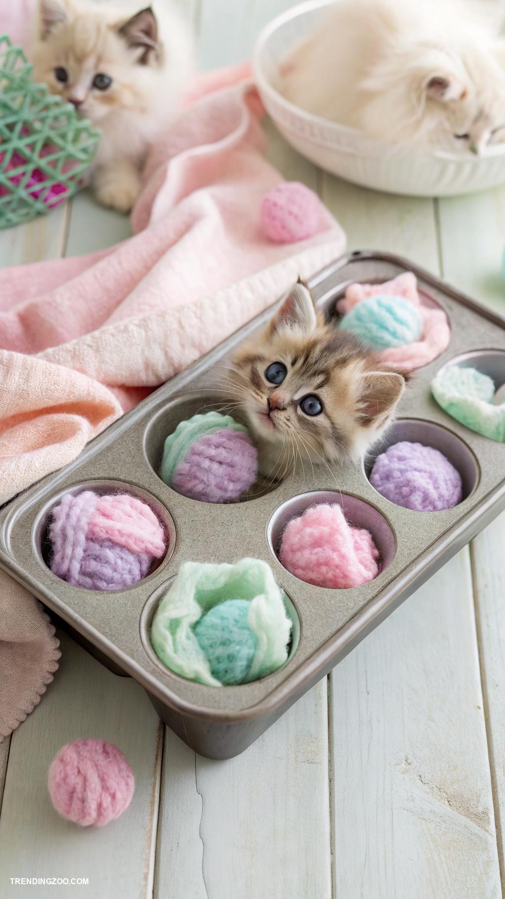 diy kitten bed Muffin tin with fleece pieces