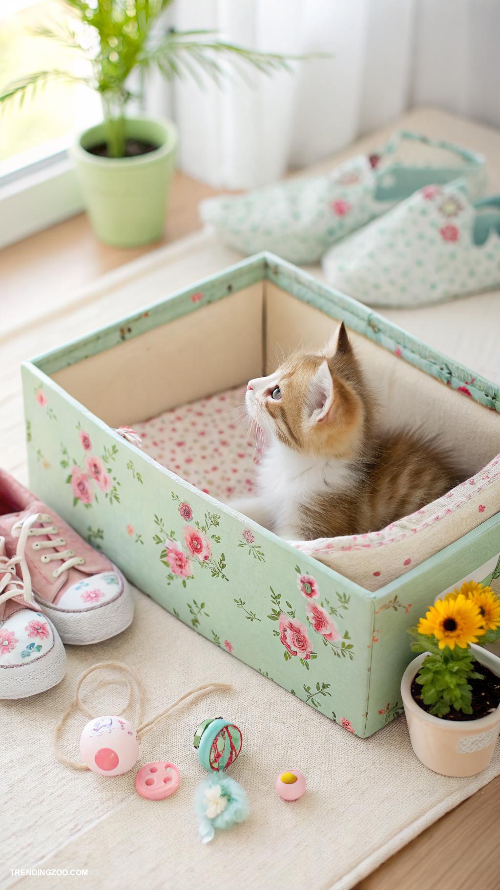 diy kitten bed Shoe box with cozy padding