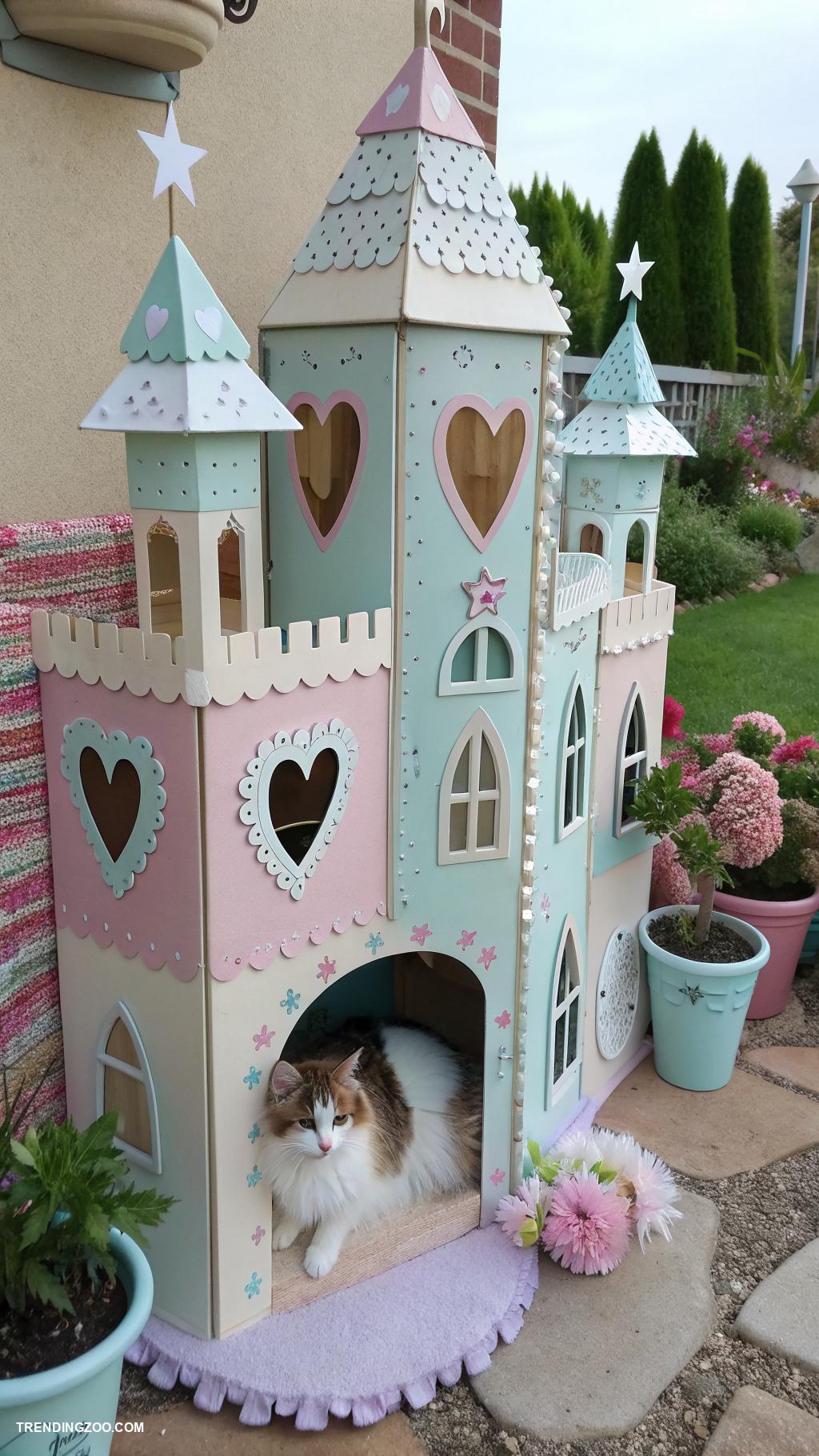cardboard cat castle Castle themed with cut out windows