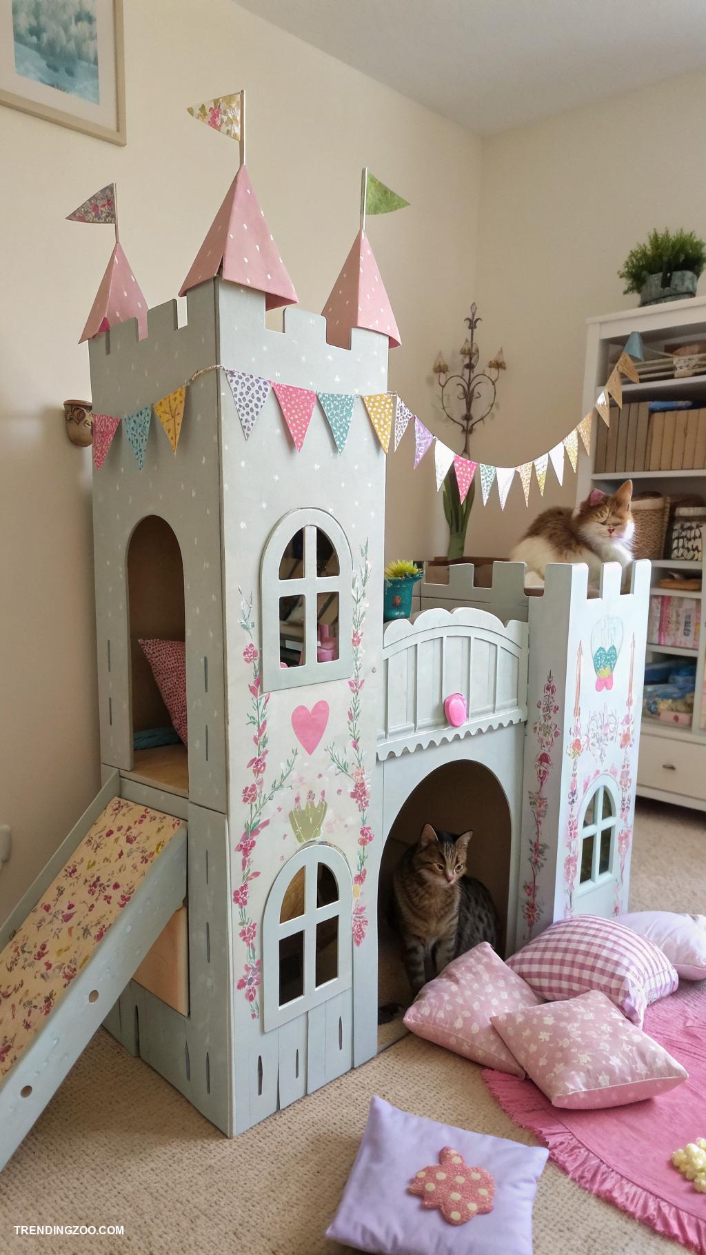 cardboard cat castle Custom made castle with a drawbridge