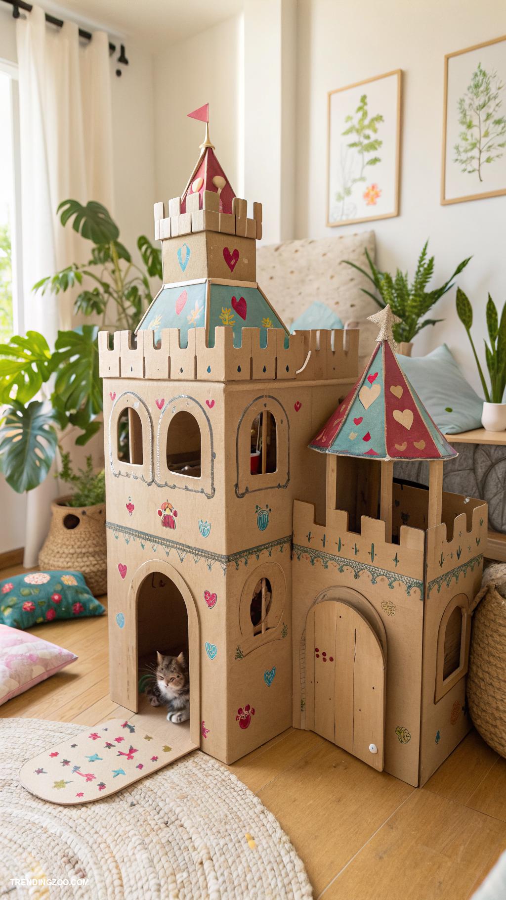 cardboard cat castle Fort with multiple entrances and exits