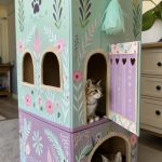cardboard cat castle Large rectangular box with painted design