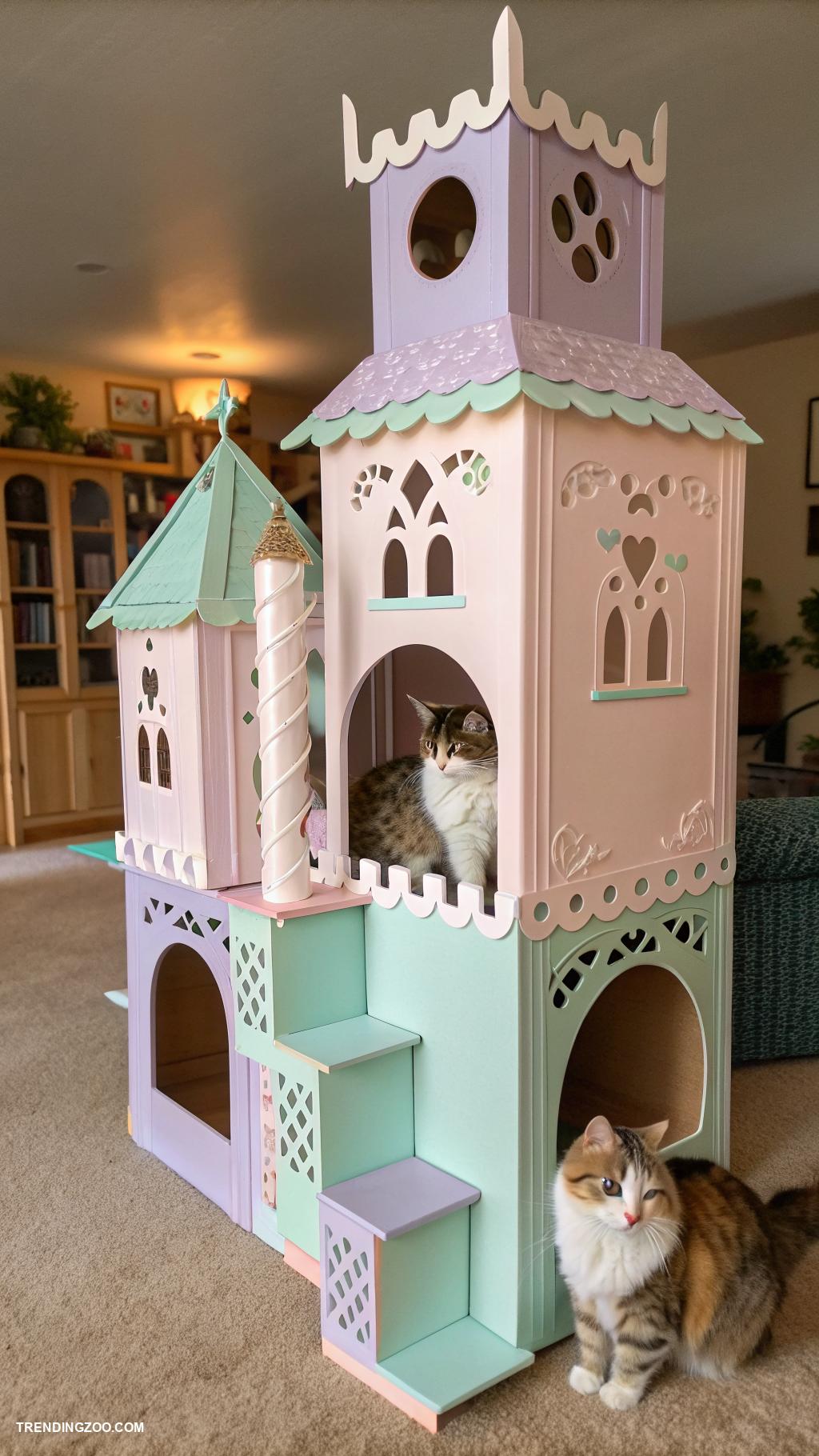 cardboard cat castle Multi level castle with ramps and towers