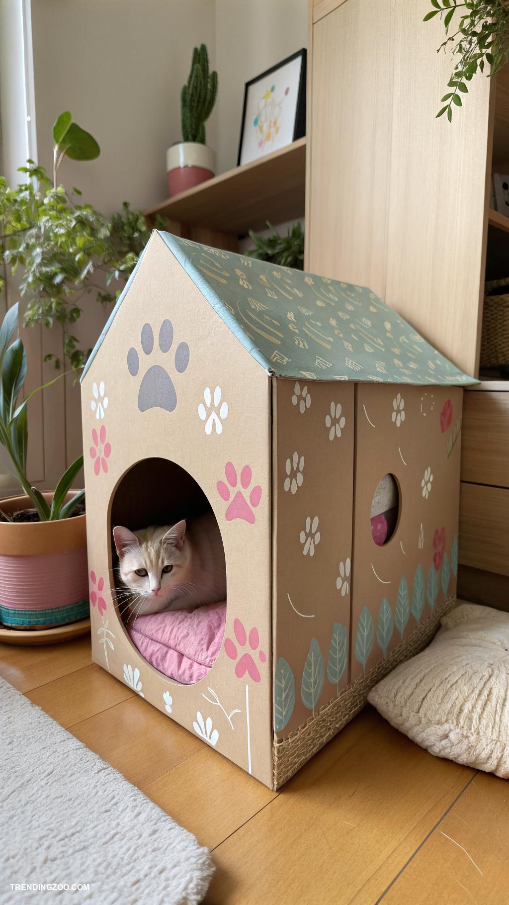 cardboard cat castle Simple box with a cozy hole