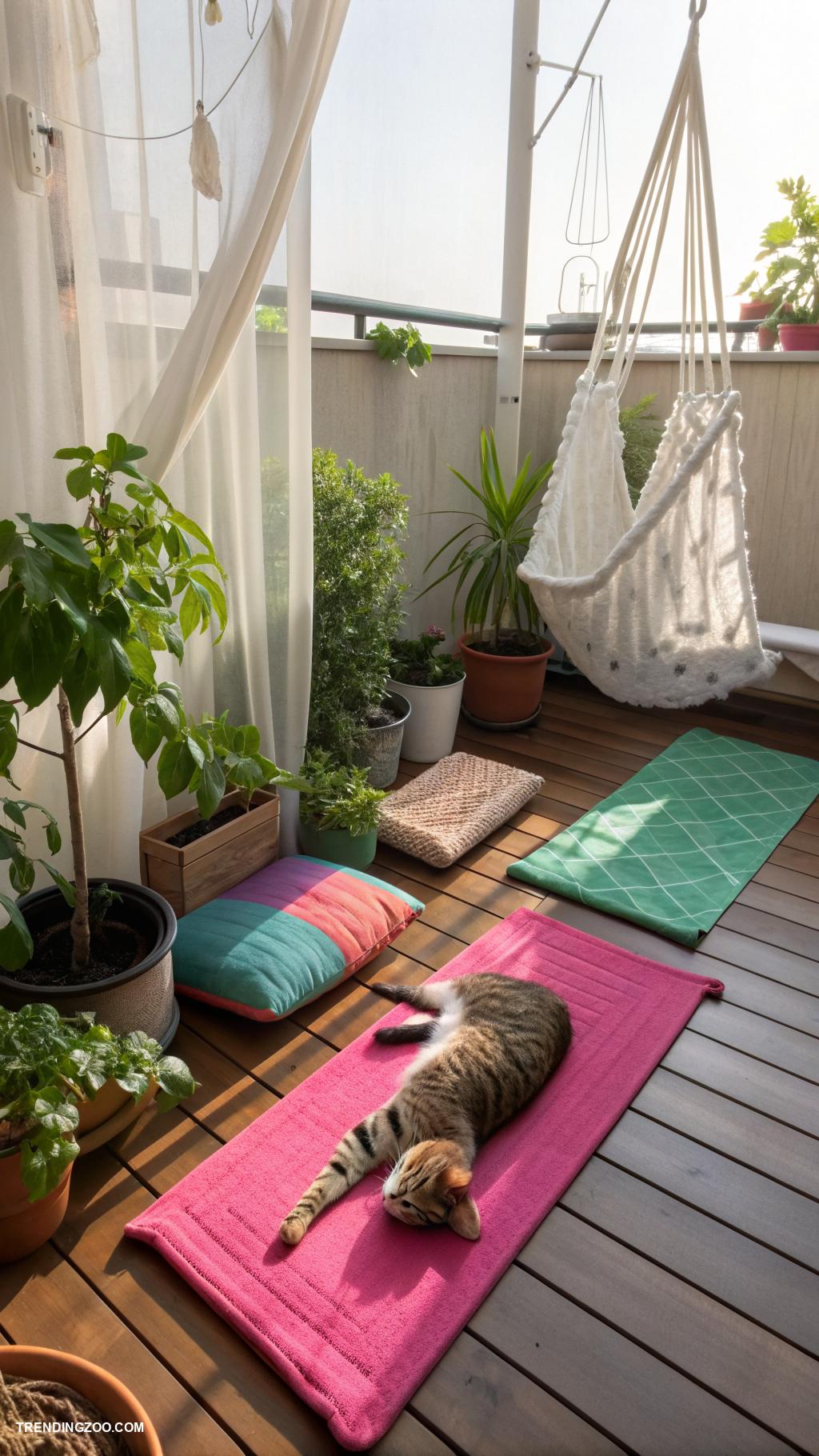 cat balcony ideas Provide a sunbathing spot with mats