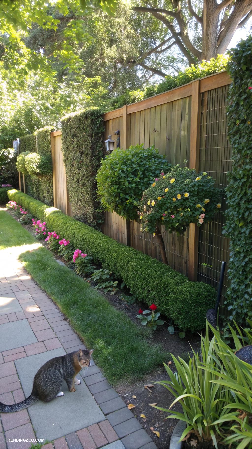 cat fence ideas Add natural barriers like dense shrubbery