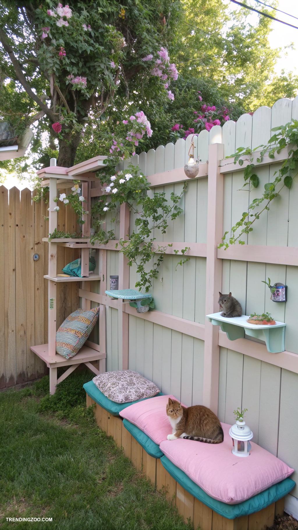 cat fence ideas Decorate fence with climbing shelves