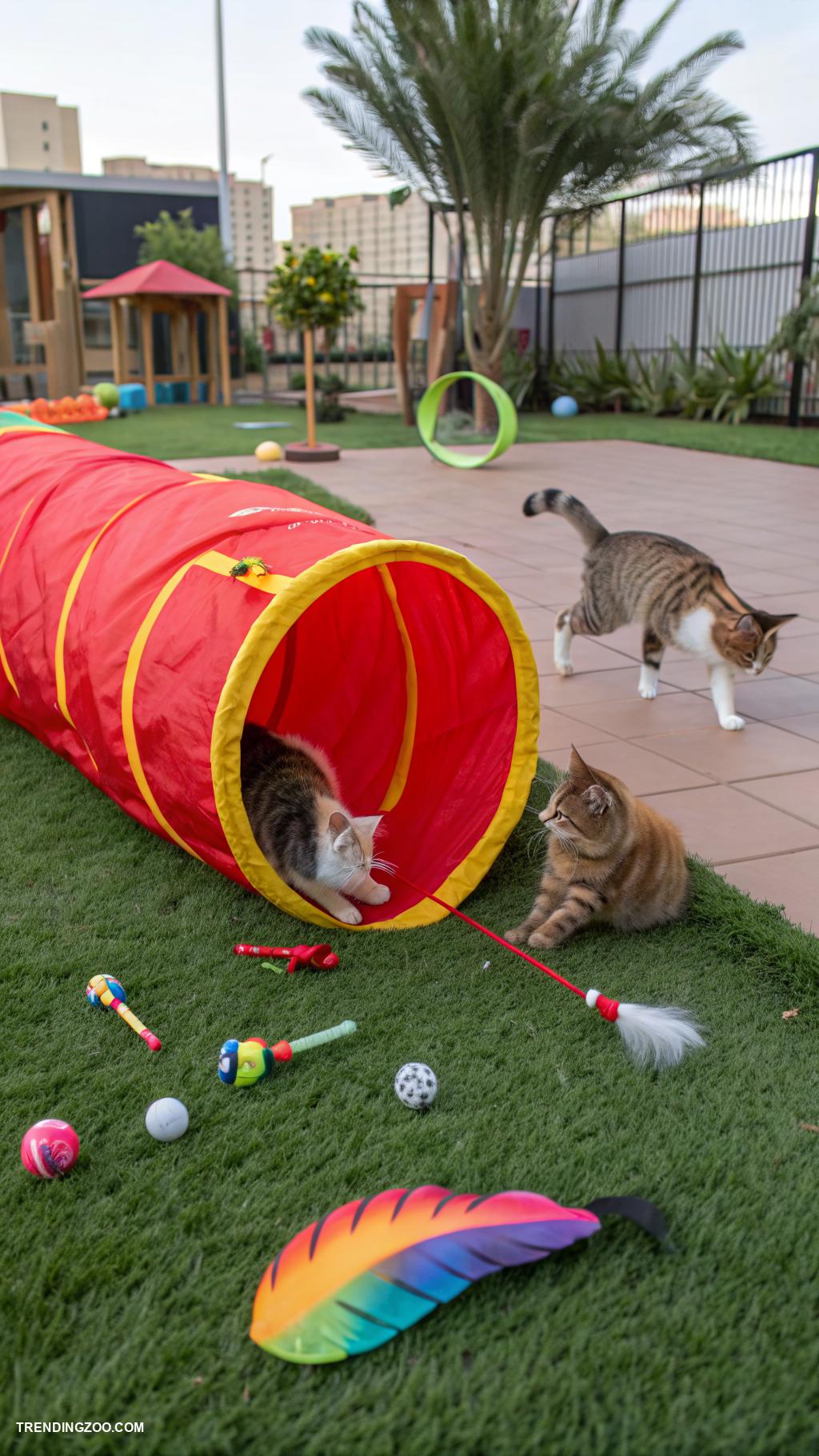 cat park Interactive toys scattered throughout the park