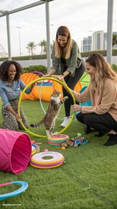 cat park Training sessions to teach feline tricks