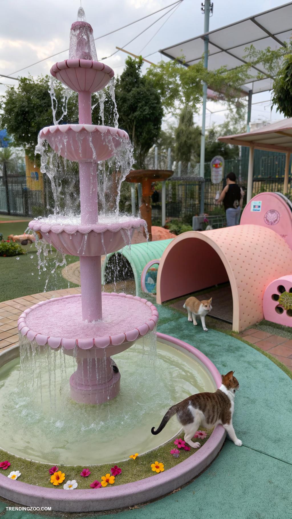 cat park Water features for hydration and play