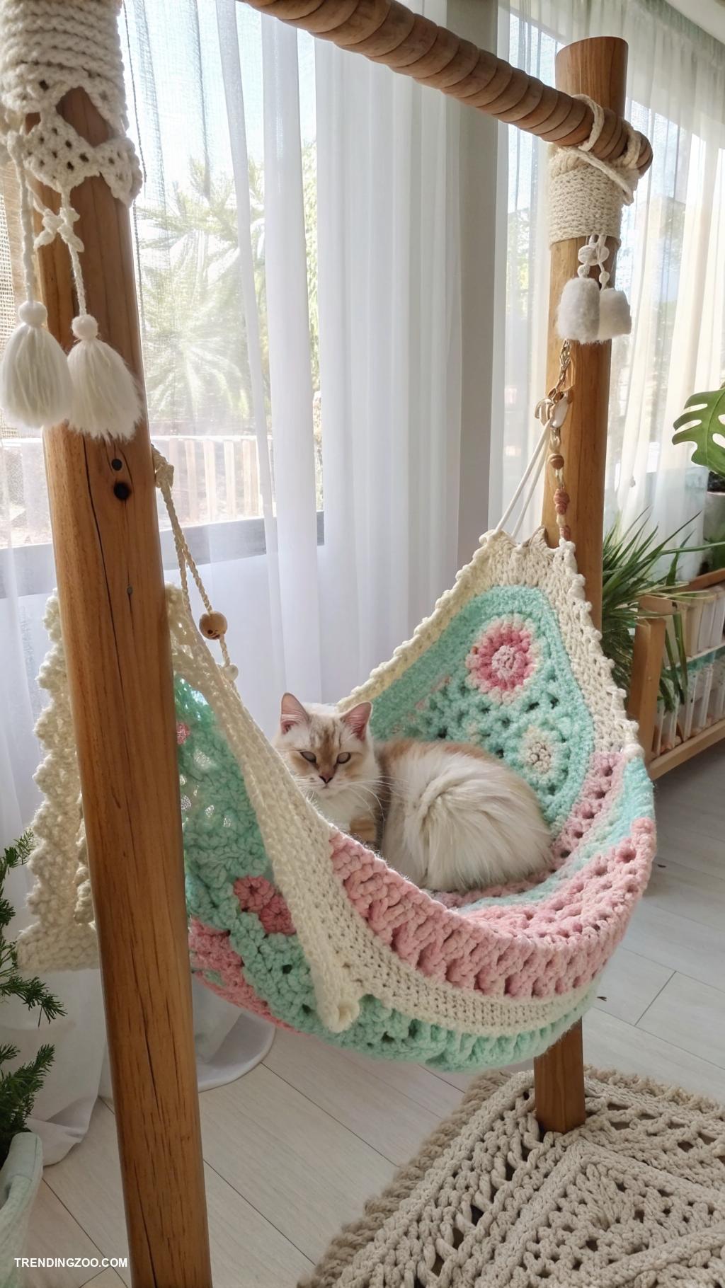 crochet cat beds Hammock style crochet bed for lounging cats