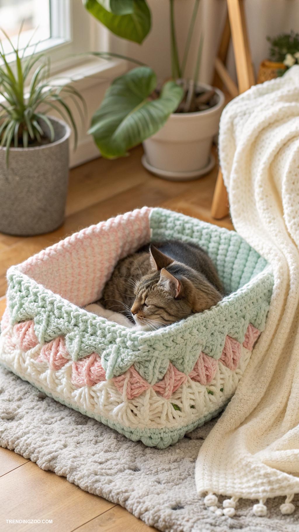 crochet cat beds Square crochet bed with raised edges