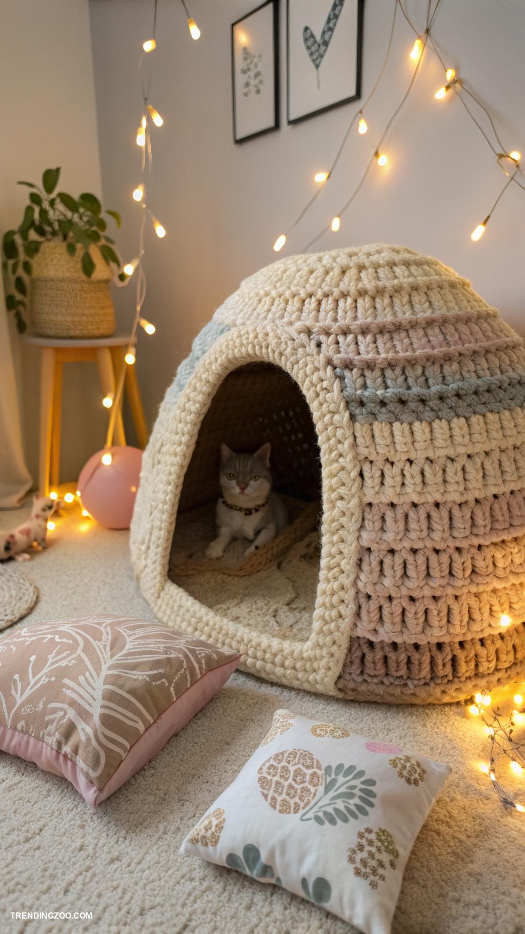 crochet cat cave Cave with built in scratching post