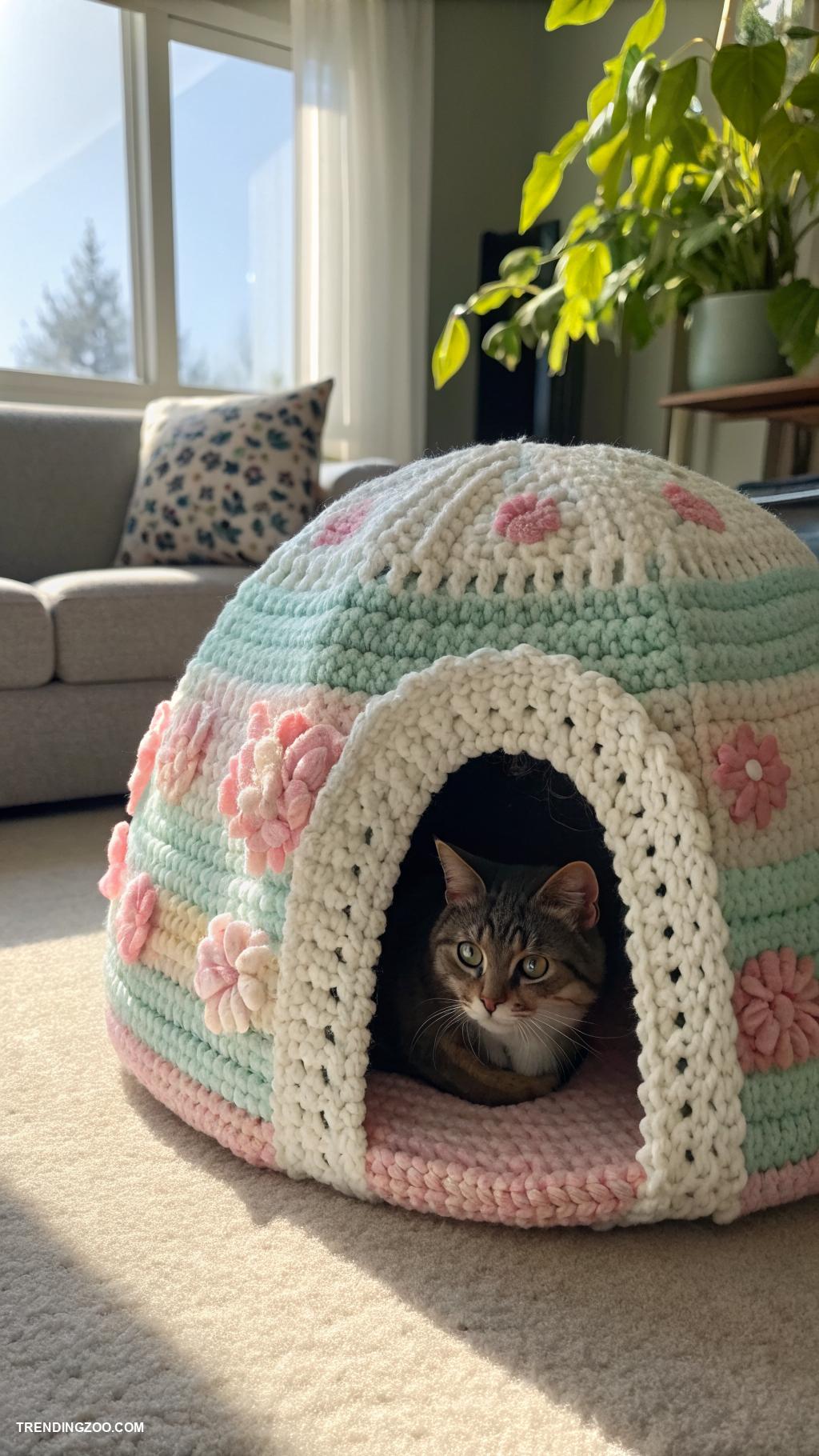 crochet cat cave Cave with removable cushion cover