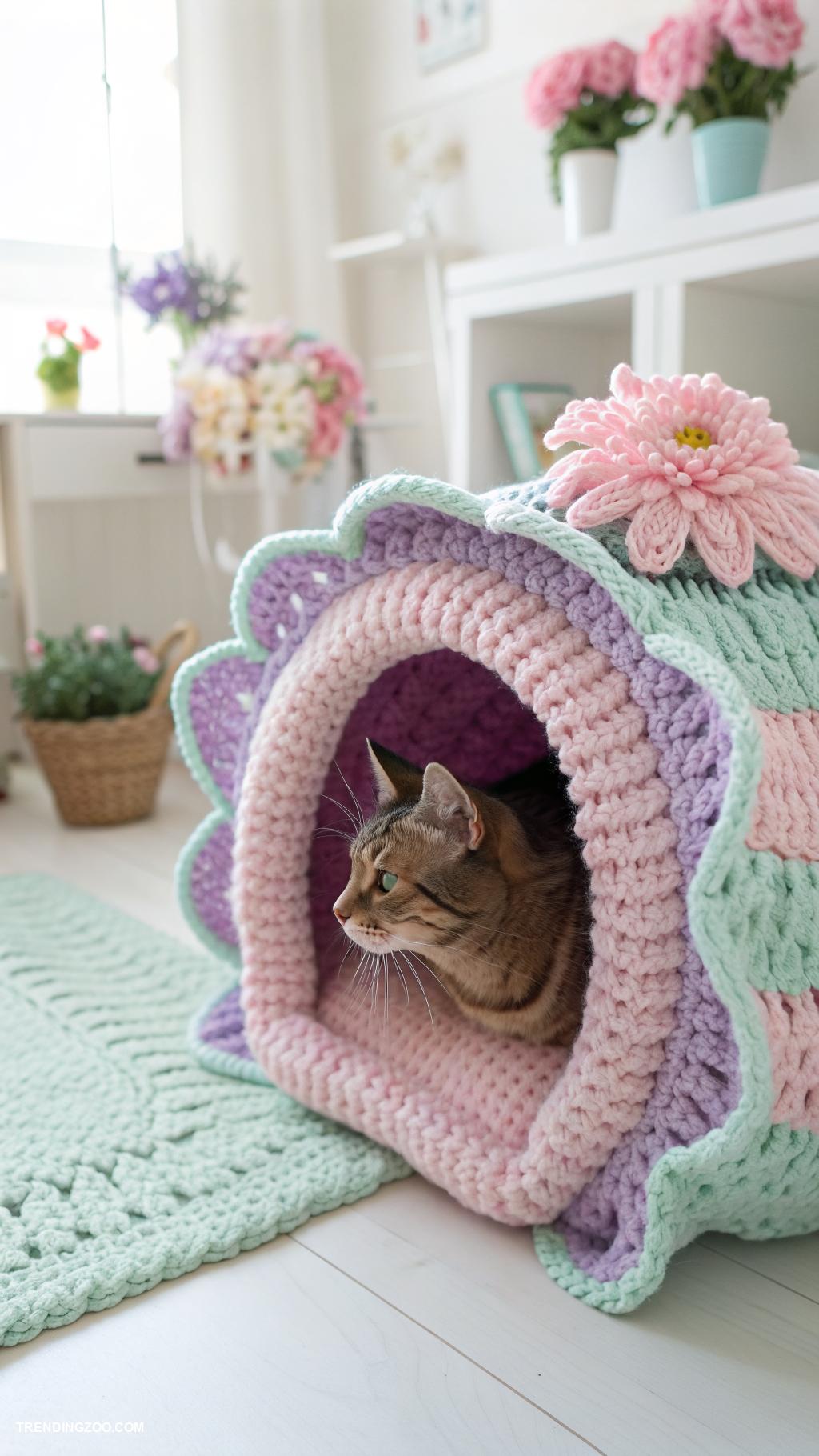 crochet cat cave Charming flower shaped pet cave