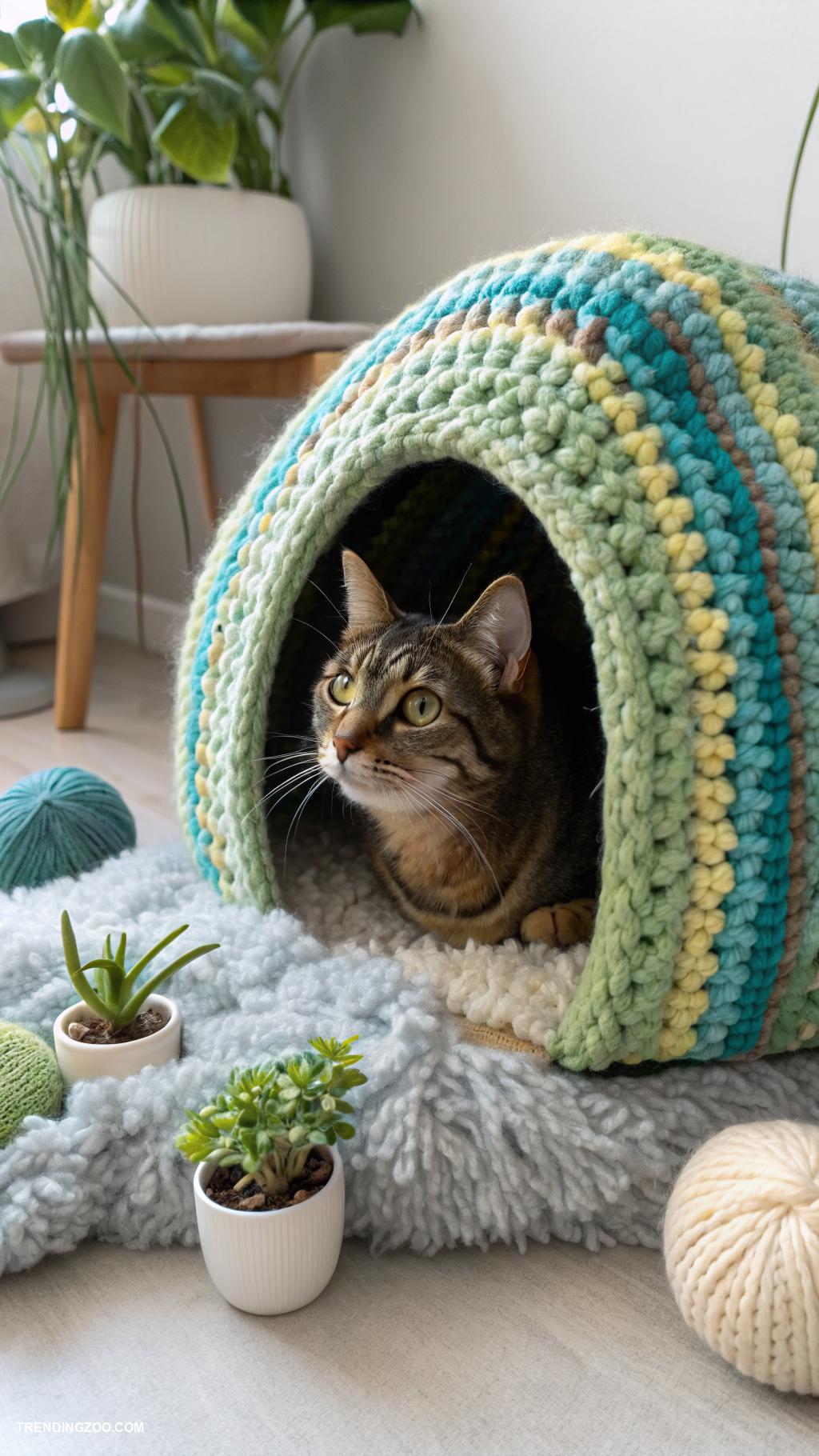 crochet cat cave Eco friendly recycled yarn cave