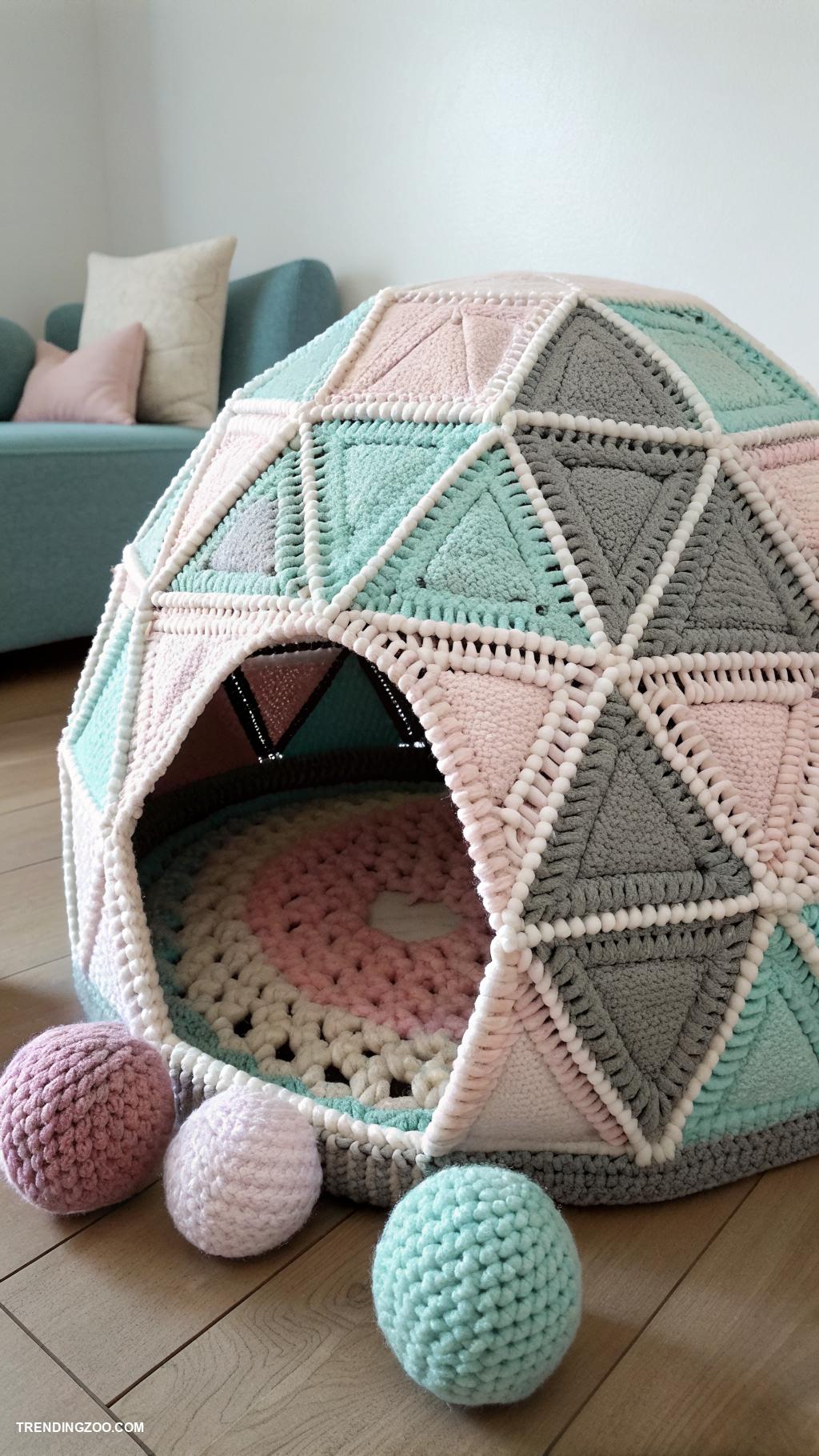 crochet cat cave Modern geometric shaped cat den