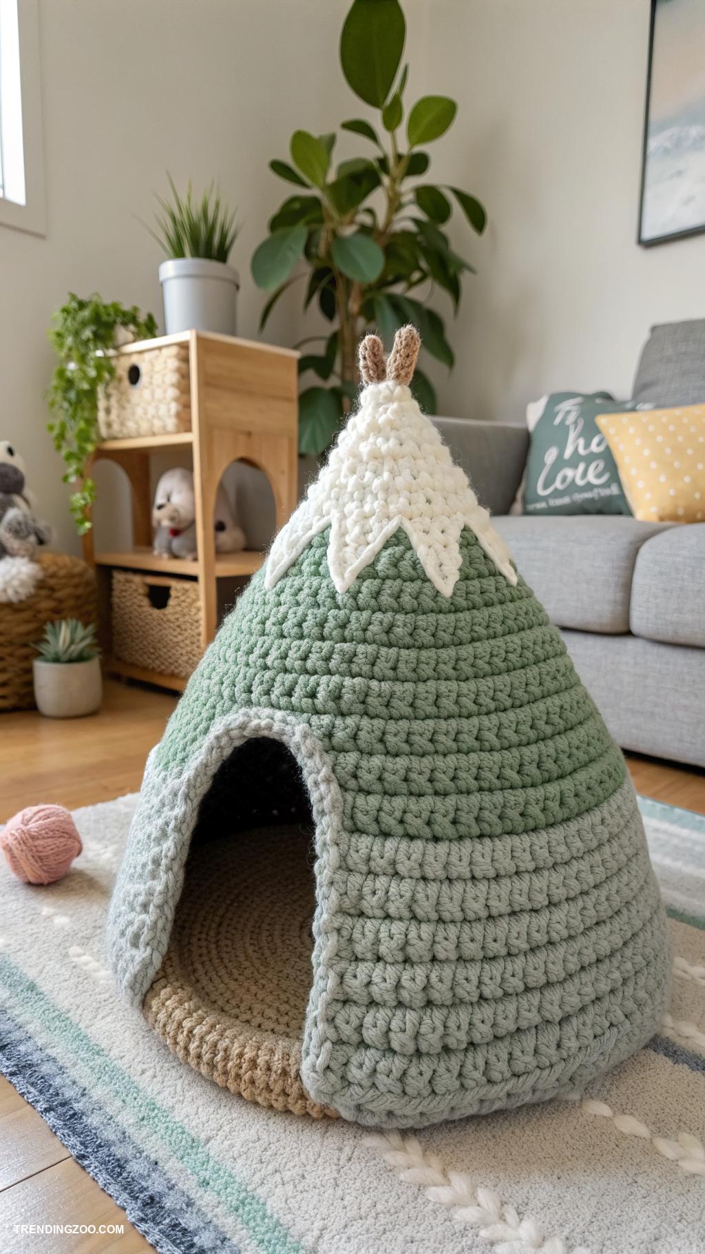 crochet cat cave Mountain peak style cat hideaway