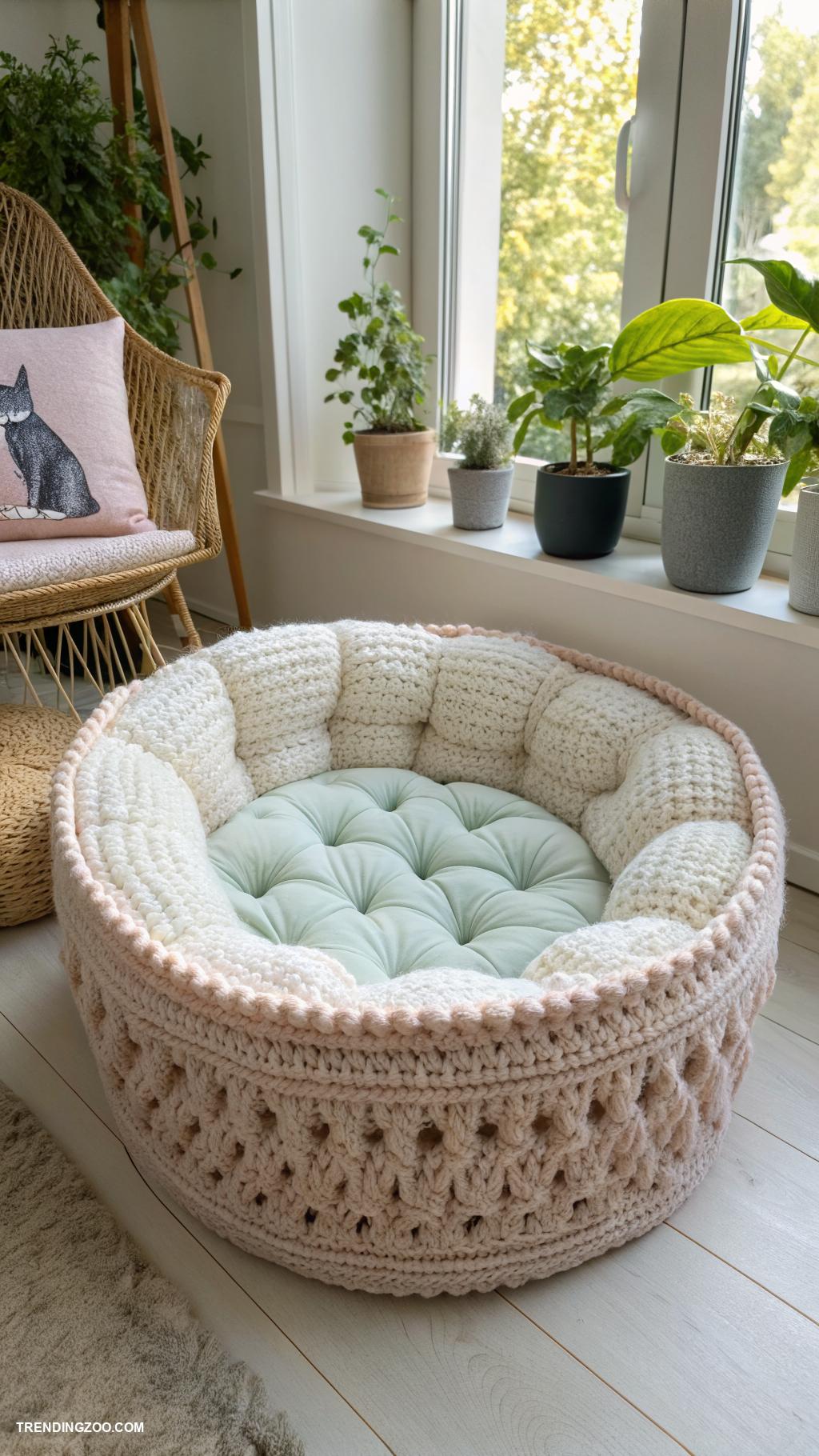 crochet cat couch Crochet basket couch with plush interior