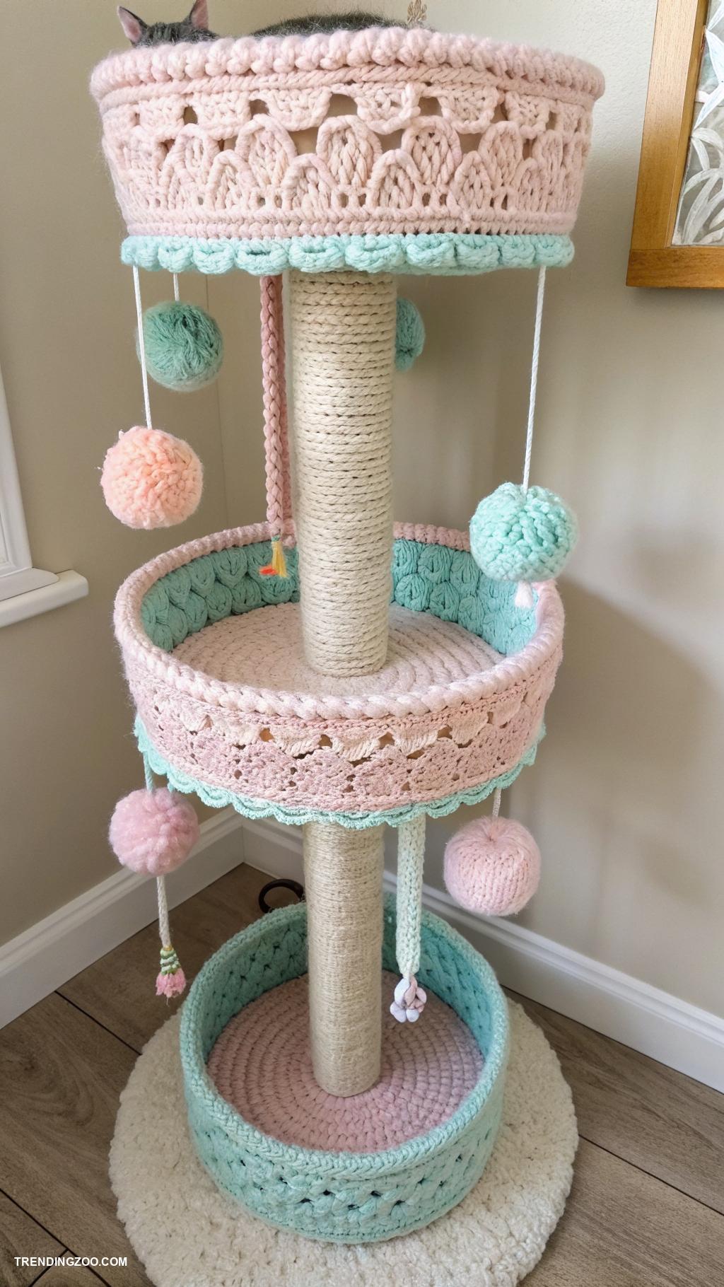 crochet cat couch Multi level crochet cat tree design