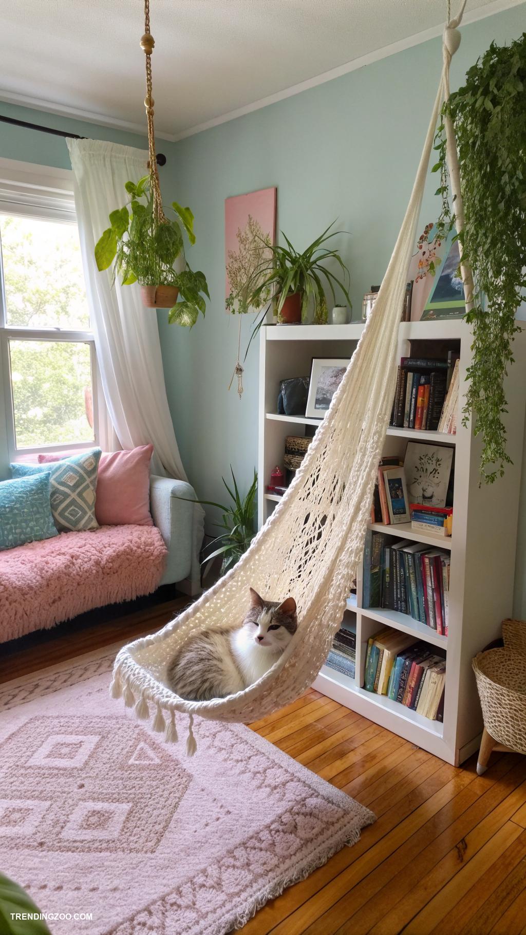 crochet cat hammock A cozy corner hammock in a living room