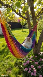 crochet cat hammock Colorful hammock for detecting cat moods