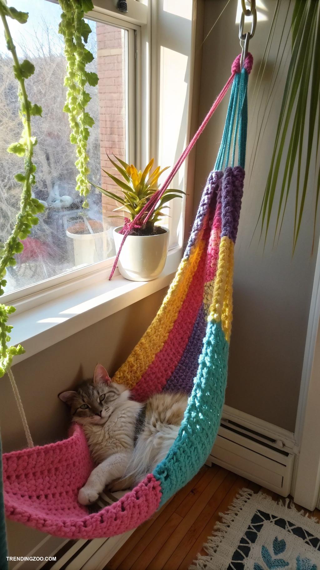 crochet cat hammock DIY hammock using recycled yarn scraps