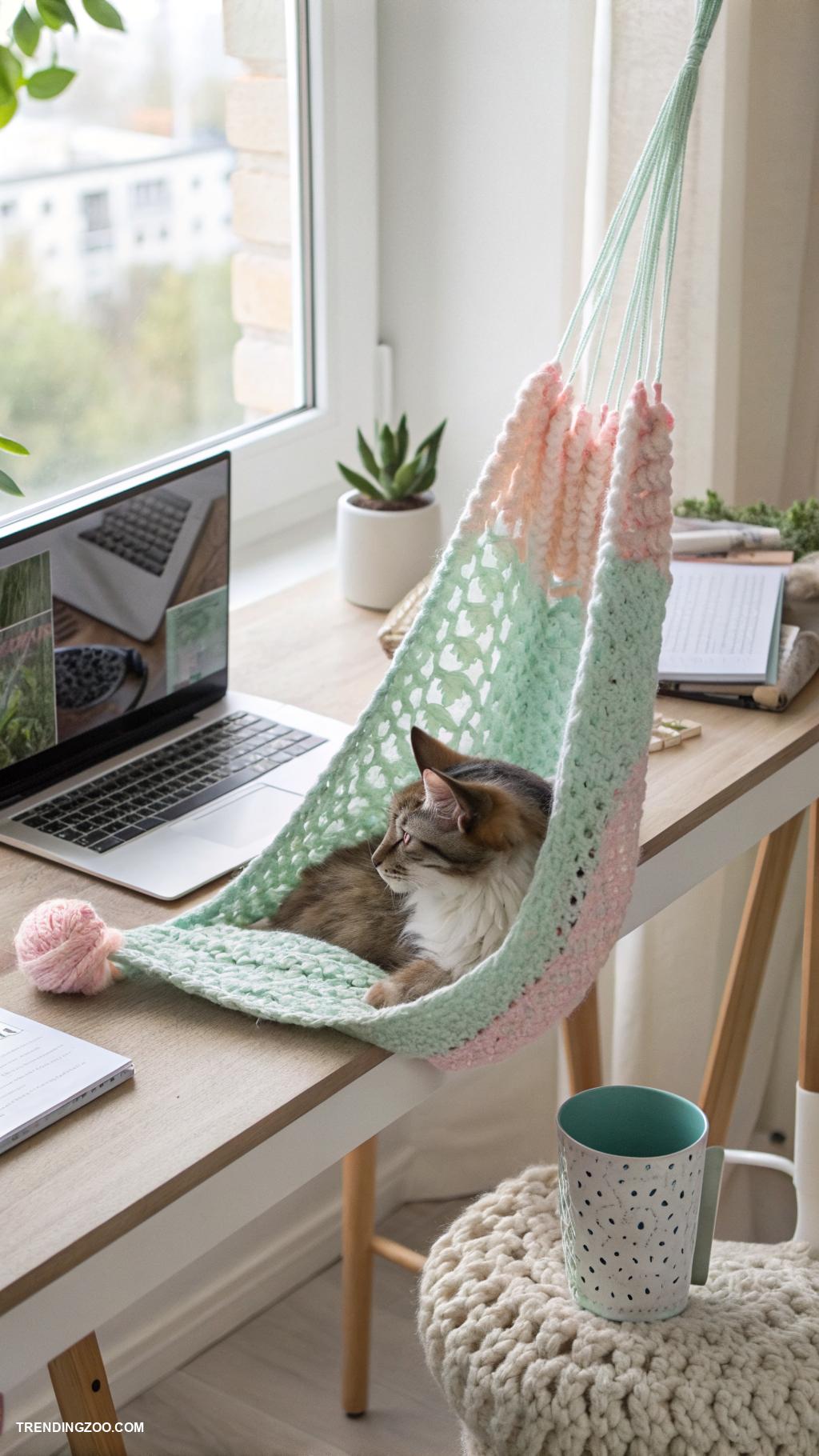 crochet cat hammock Functional hammock for under the desk