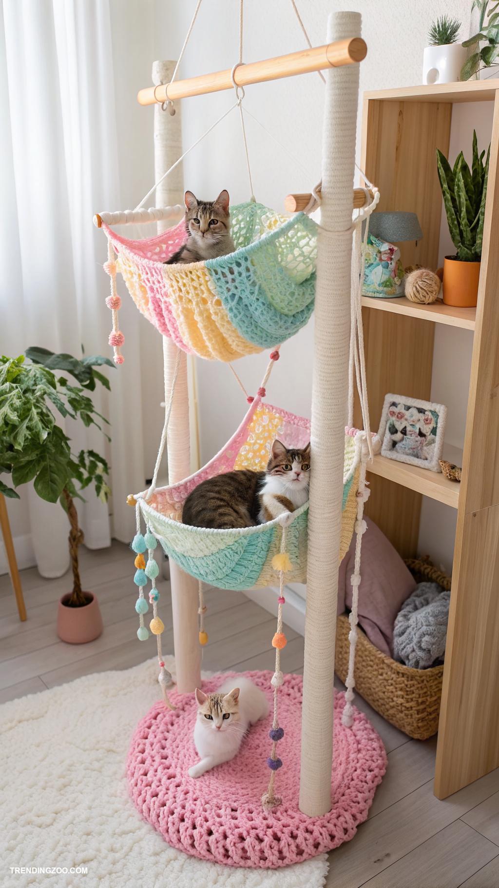 crochet cat hammock Multi tiered hammock for playful cats