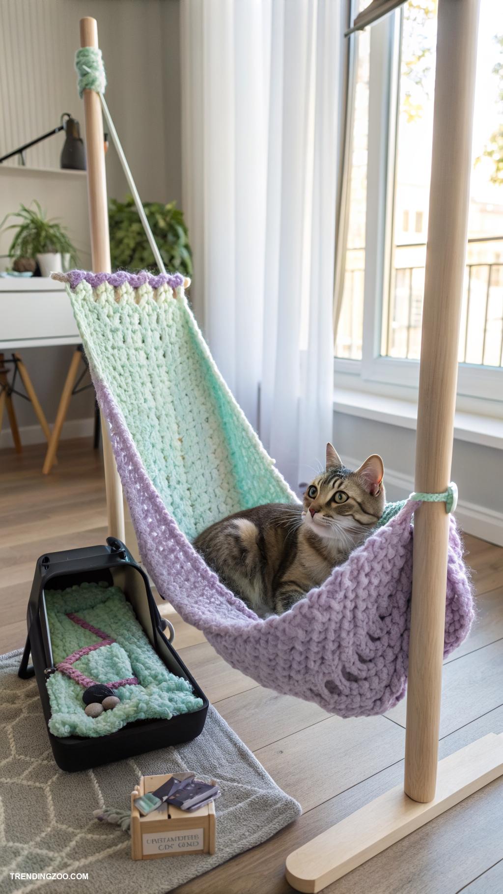 crochet cat hammock Portable hammock for travel friendly felines