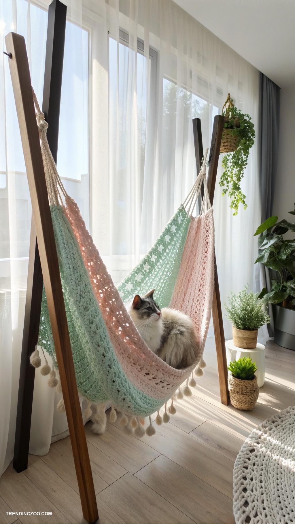 crochet cat hammock Stylish crochet hammock for modern decor