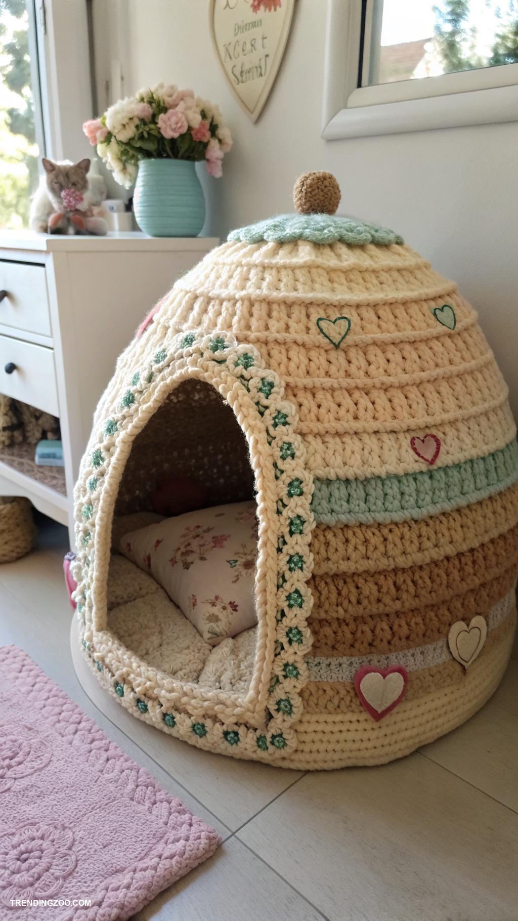 crochet cat house Cozy basket style crochet cat house