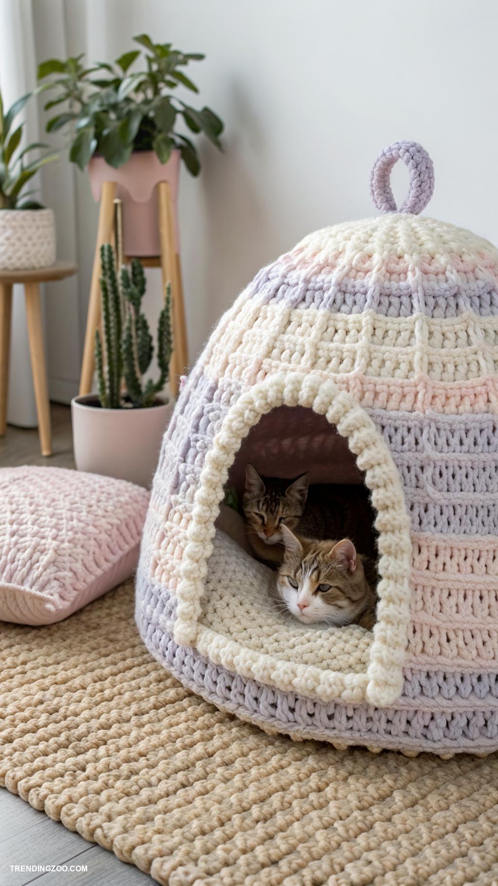 crochet cat house Crochet igloo for snug feline naps
