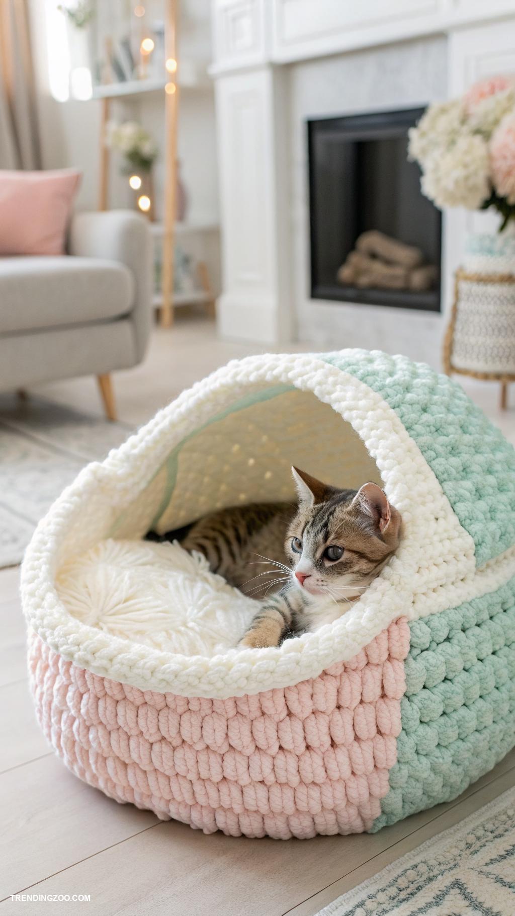 crochet cat house Simple crochet basket with plush lining