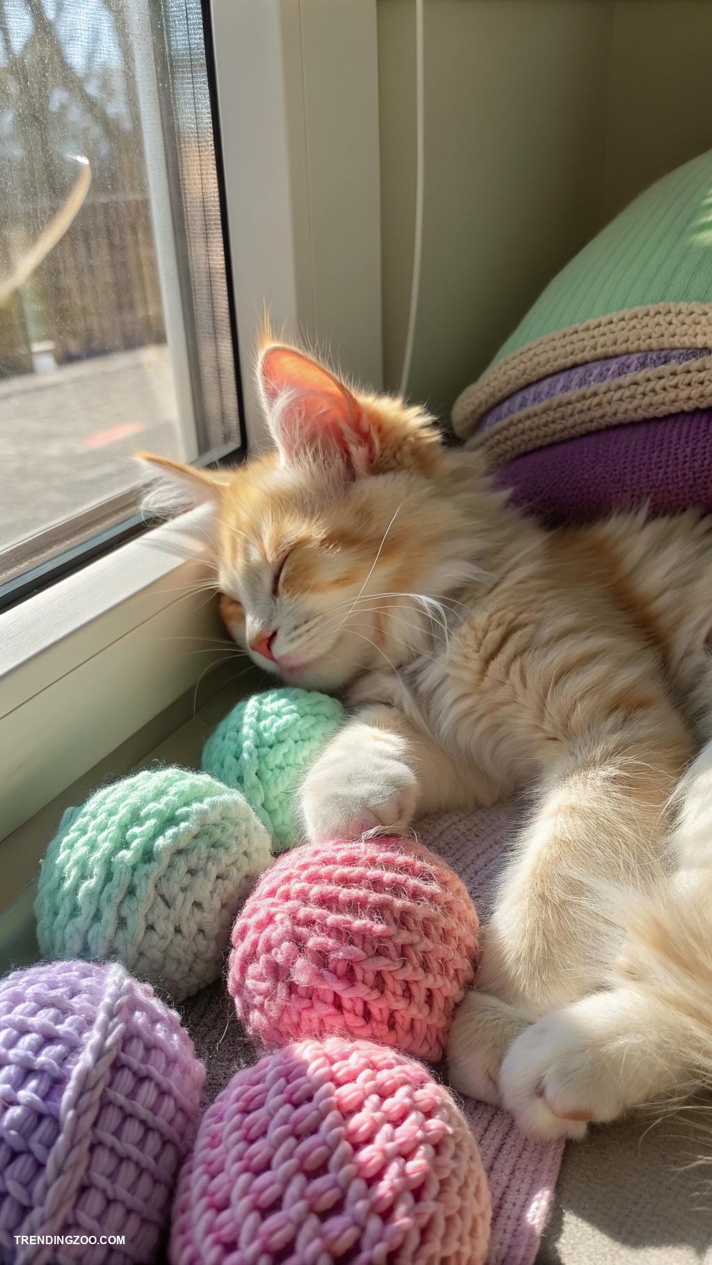 crochet cat pillows Cute sleeping cat in a sunbeam