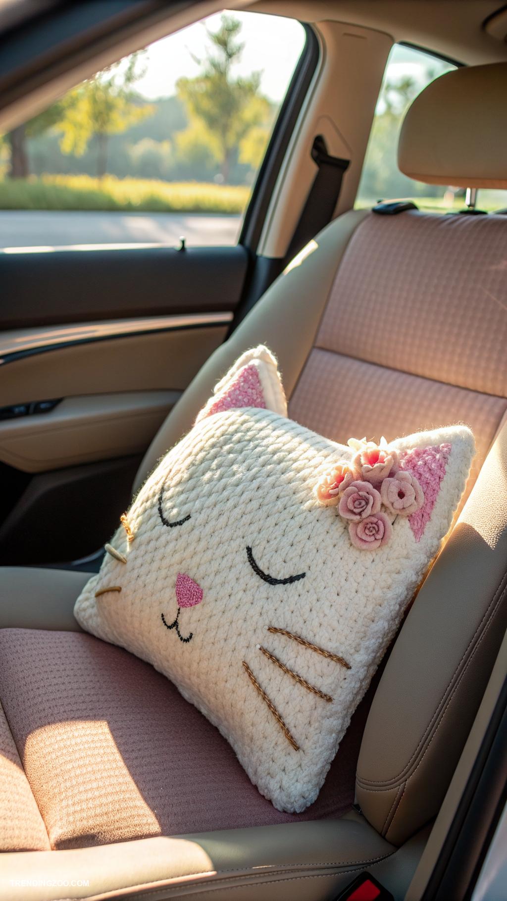 crochet cat pillows Miniature cat pillow for car travel