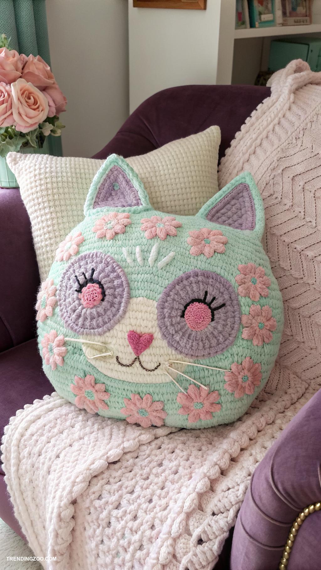 crochet cat pillows Purr fect vintage style crochet cat cushion