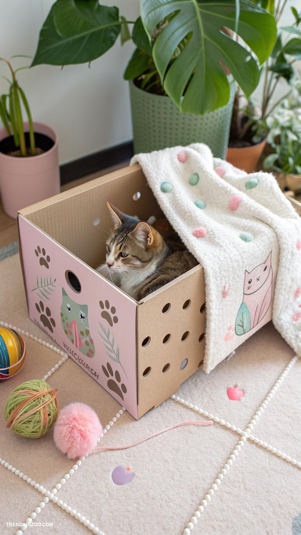 diy cat carrier Cardboard box with ventilation holes