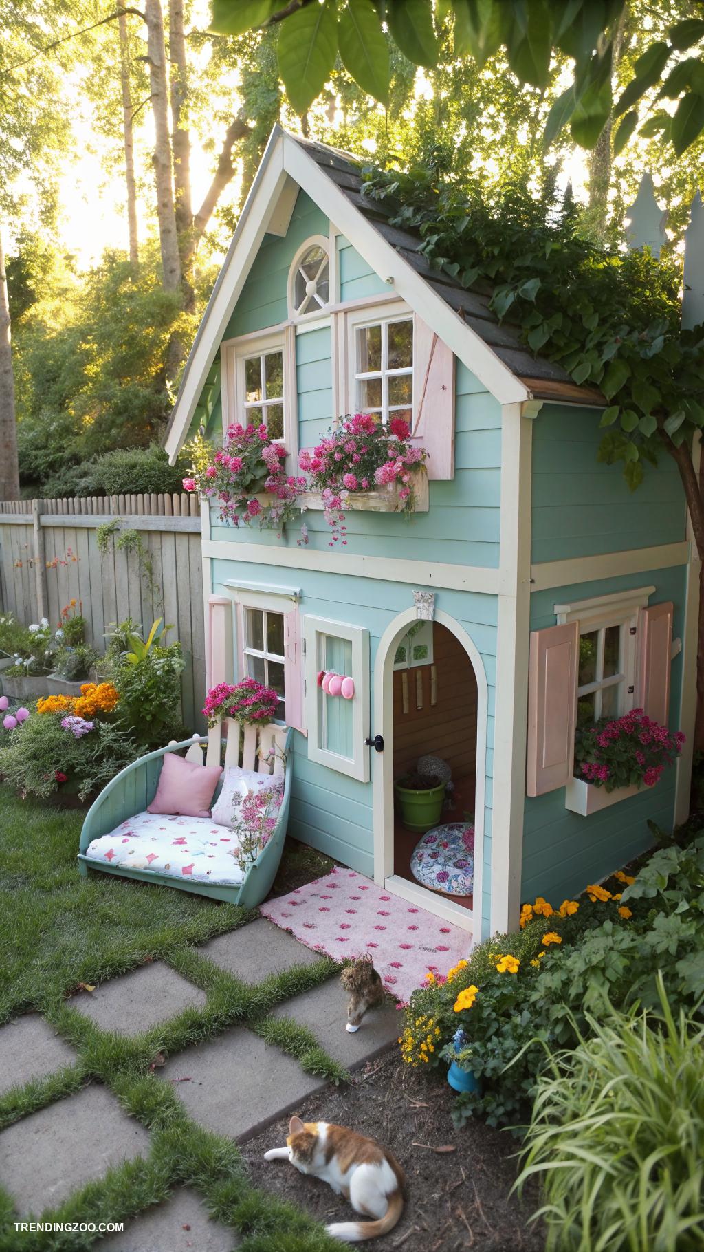 diy cat enclosure Old playhouse transformed into cat house