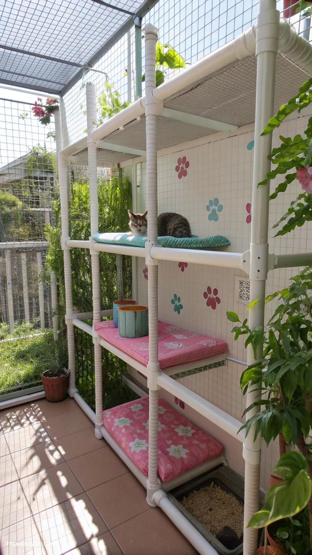 diy cat enclosure PVC pipe catio with shelves