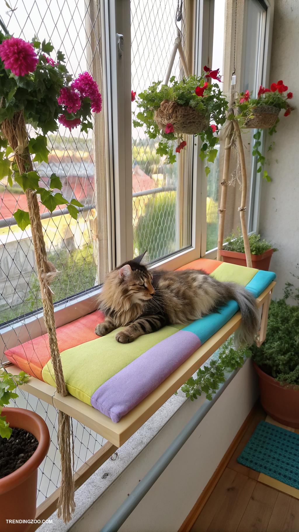 diy cat enclosure Window perch with safety netting