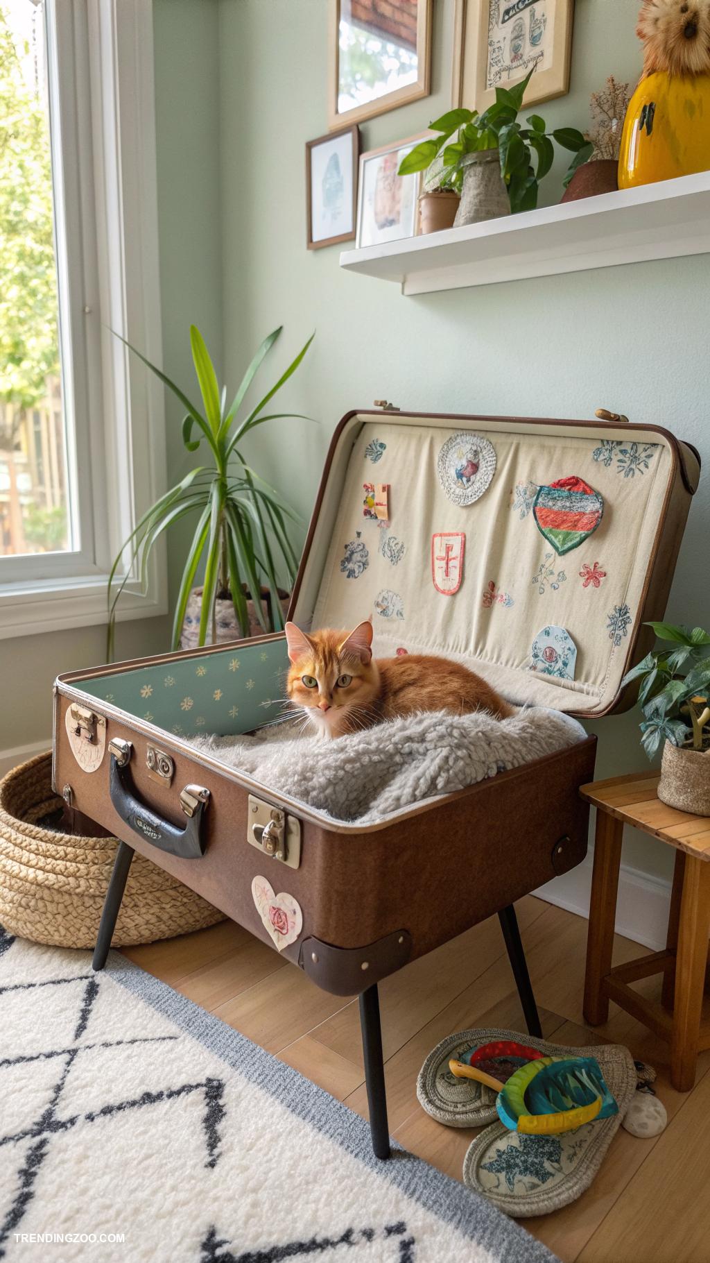 diy cat hideaway Old suitcase turned into a cat den