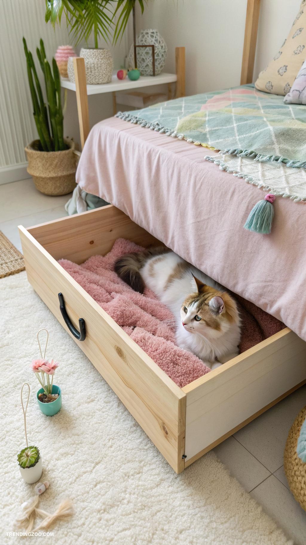 diy cat hideaway Under bed storage box with a soft mat