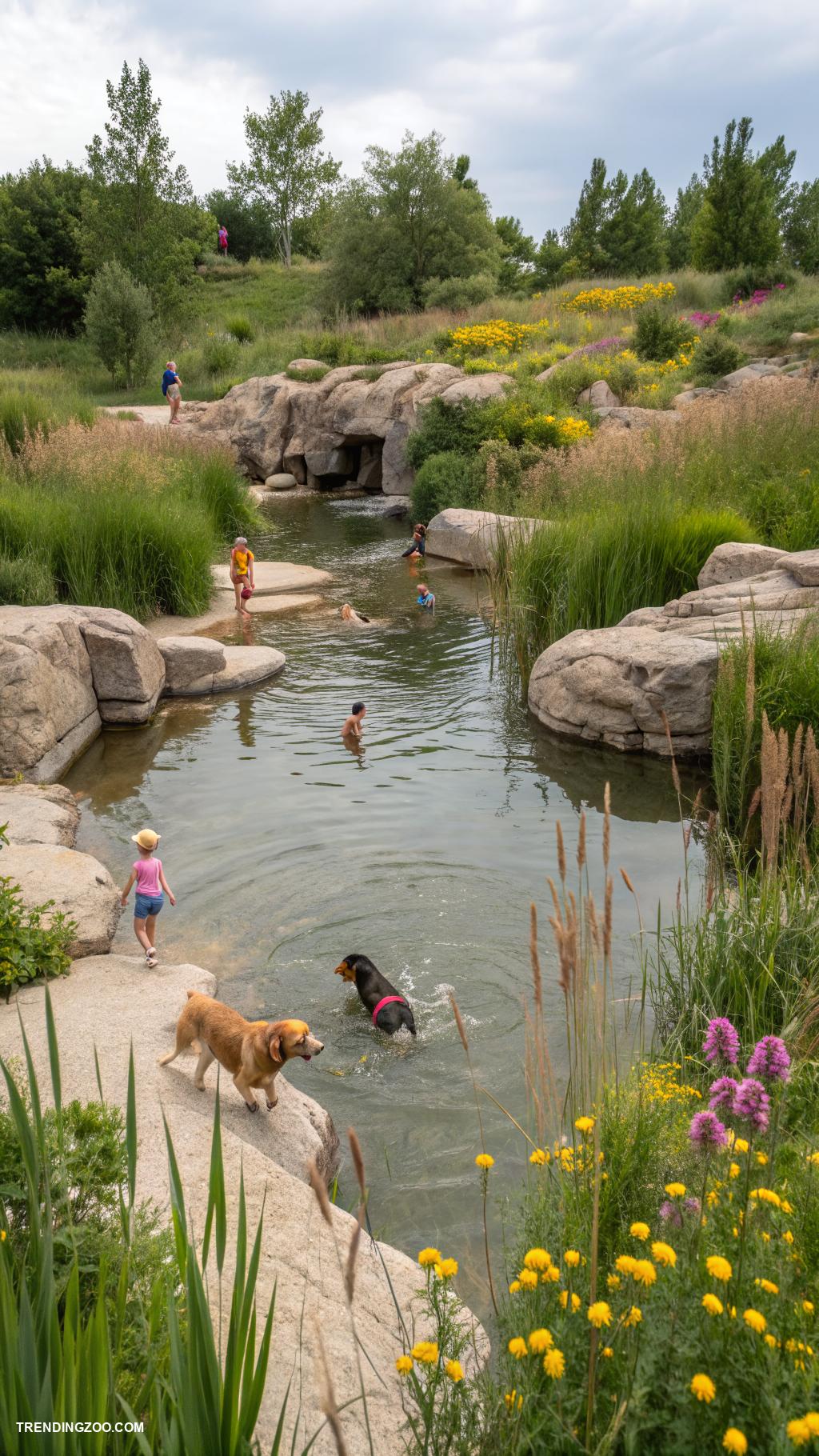 dog pond Add natural rocks for climbing and exploration
