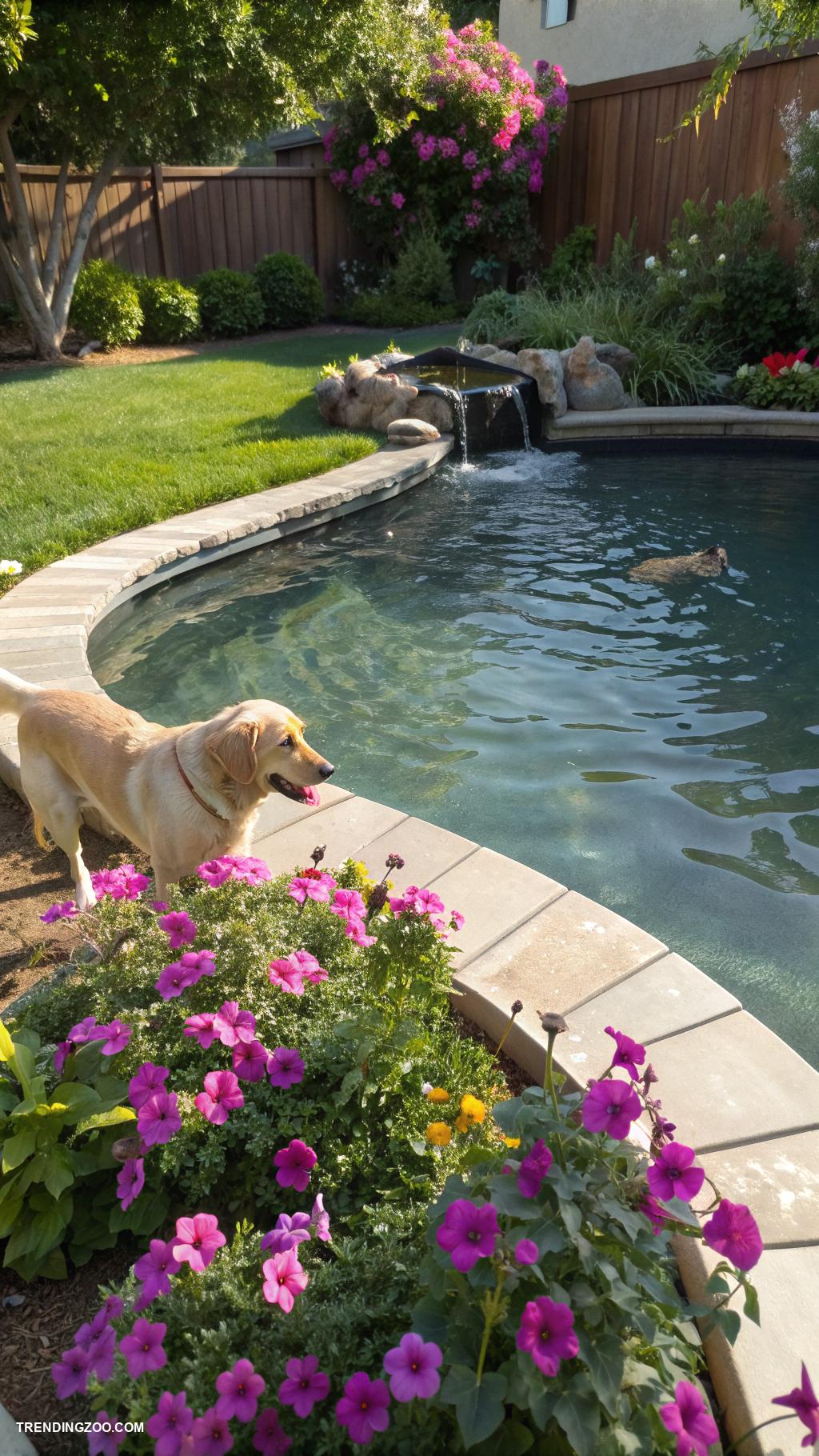 dog pond Incorporate dog friendly plants around the pond